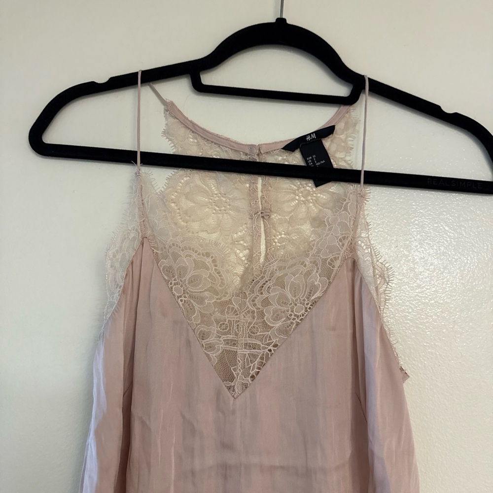 H&M Blush Pink Lace-Trim Silk-Feel Cami